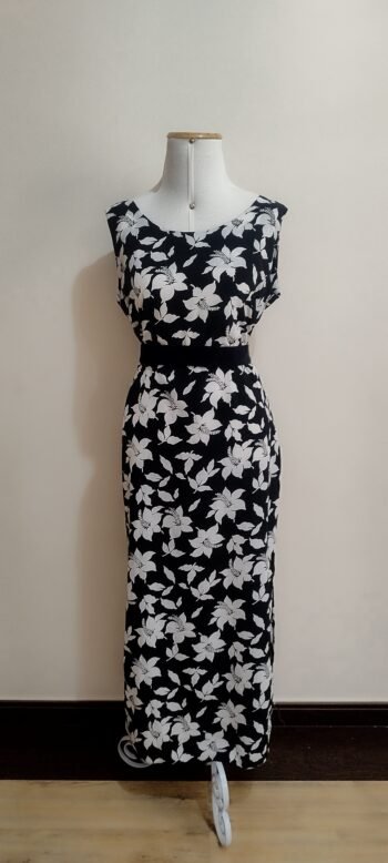 Vestido Longo Preto Florido